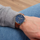 Fossil Neutra Chronograph Blue Dial Brown Leather Strap Watch for Men - FS5453