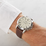 Fossil Grant Chronograph White Dial Brown Leather Strap Watch for Men - FS4735