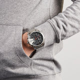 Diesel Mega Chief Chronograph Black Dial Silver Steel Strap Watch For Men - DZ4308