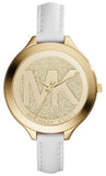 Michael Kors Slim Runway Quartz Gold Dial White Leather Strap Watch For Women - MK2389