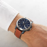 Fossil Grant Chronograph Blue Dial Brown Leather Strap Watch for Men - FS5151