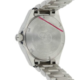 Back of a silver wristwatch.