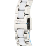 Silver and white watch band with TAG Heuer text.