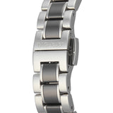 Silver and gray watch bracelet with TAGHeuer logo.