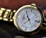 Tissot Flamingo Mother of Pearl Dial Gold Steel Strap Watch For Women - T094.210.33.111.00