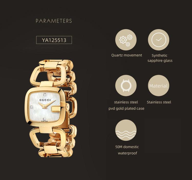 Gucci G Gucci Diamonds Mother of Pearl Dial Yellow Gold Steel Strap Watch For Women - YA125513