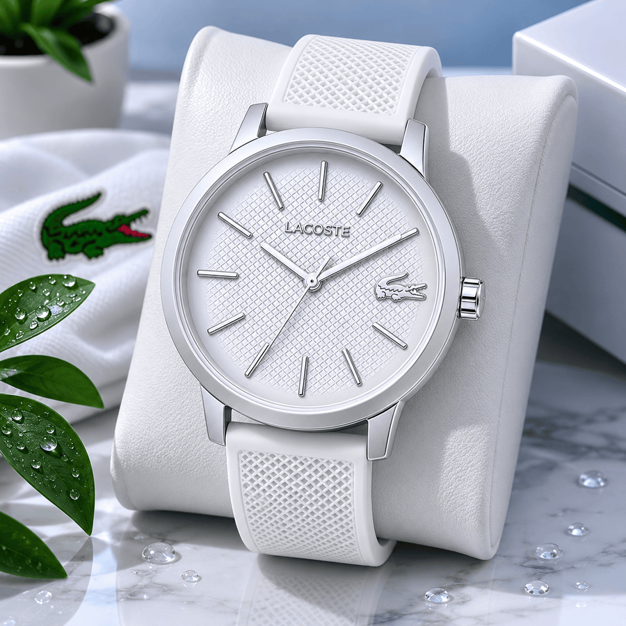 Lacoste 12.12 Move Silver Dial White Silicone Strap Watch for Men - 2011240