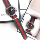 Gucci GG2570 Quartz Black Dial Green & Red Nylon Strap Watch For Men - YA142305