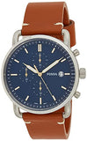 Fossil The Commuter Blue Dial Brown Leather Strap Watch for Men - FS5401