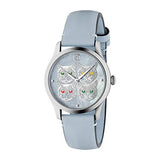 Gucci G Timeless Quartz Mother of Pearl Dial Blue Leather Strap Watch For Women - YA1264124