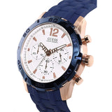 Guess Caliber Chronograph White Dial Blue Silicone Strap Watch for Men - W0864G5