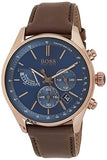 Hugo Boss Grand Prix Blue Dial Brown Leather Strap Watch for Men - 1513604