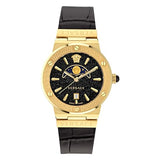 Versace Greca Moonphase Analog Black Dial Black Leather Strap Watch For Men - VE7G00123