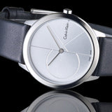 Calvin Klein Minimal Silver Dial Black Leather Strap Watch for Men - K3M221CY