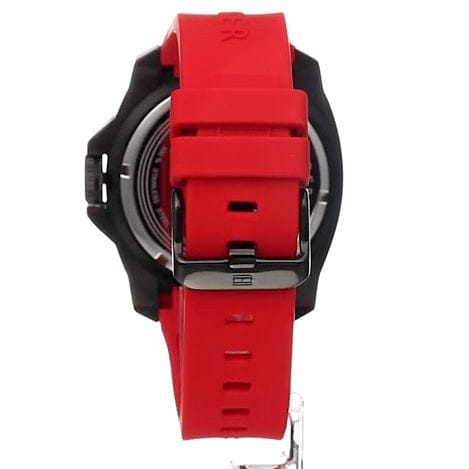 Tommy Hilfiger Windsurf Black Dial Red Rubber Strap Watch for Men - 1791112