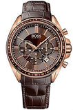 Hugo Boss Driver Sport Chronograph Brown Dial Brown Leather Strap Watch for Men - 1513093