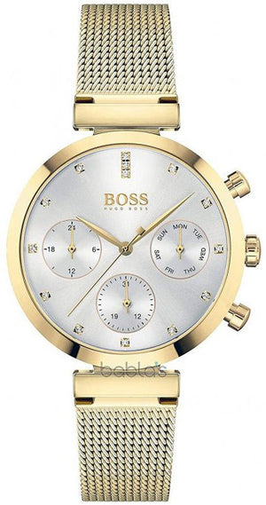 Hugo Boss Flawless White Dial Gold Mesh Bracelet Watch for Women - 1502552