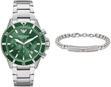 Emporio Armani Diver Chronograph Green Dial Silver Steel Strap Watch For Men - AR11500