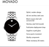 Movado Museum Classic Black Dial Silver Steel Strap Watch for Men - 0607199