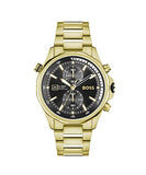 Hugo Boss Globetrotter Chronograph Black Dial Gold Steel Strap Watch for Men - 1513932