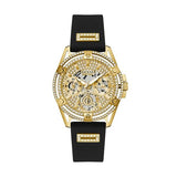 Guess Queen Quartz Gold Dial Black Silicone Strap Watch For Women - GW0536L3