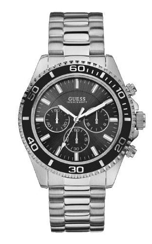 Guess Chaser Chronograph Black Dial Silver Steel Strap Watch for Men - W0170G1