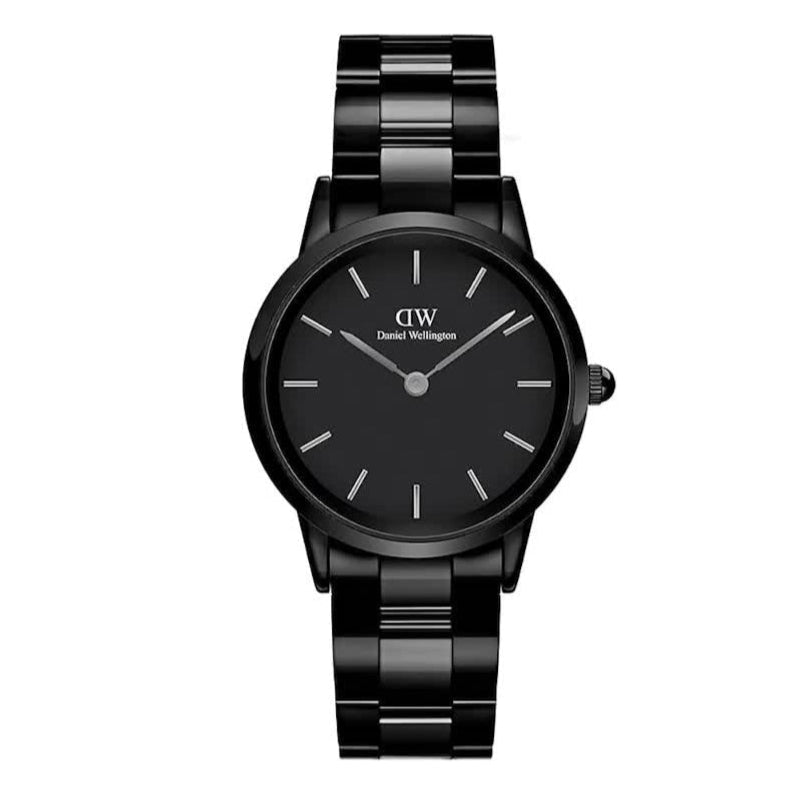 Daniel Wellington Iconic Link Ceramic Black Dial Black Steel Strap Watch For Women - DW00100414