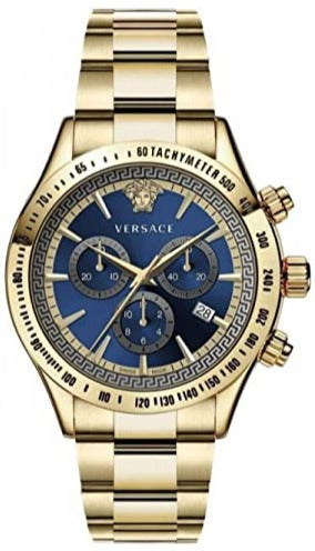 Versace Classic Chronograph Quartz Blue Dial Gold Steel Strap Watch For Men - VEV700619