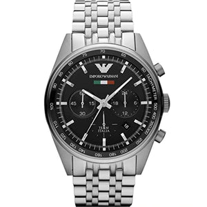 Emporio Armani Team Italia Chronograph Black Dial Silver Steel Strap Watch For Men - AR5983