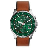 Fossil Dillinger Luggage Chronograph Green Dial Brown Leather Strap Watch for Men - FS5734