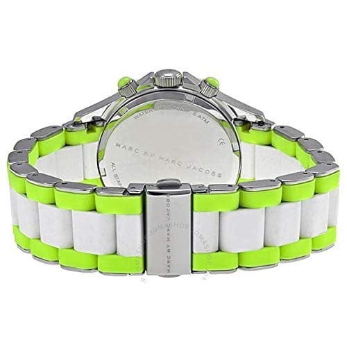 Marc Jacobs Rock Chronograph White Dial White & Green Silicone Strap Watch for Women - MBM2592