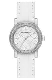 Burberry The City Diamonds Silver Dial White Leather Strap Watch for Women - BU9222