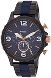 Fossil Nate Chronograph Blue Dial Two Tone Steel Strap Watch for Men - JR1494