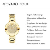 Movado Bold Crystal Gold Dial Gold Steel Strap Watch For Women - 3600492