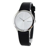 Calvin Klein Minimal Silver Dial Black Leather Strap Watch for Men - K3M221CY