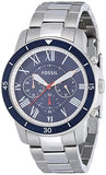 Fossil Grant Sport Chronograph Blue Dial Silver Steel Strap Watch for Men - FS5238