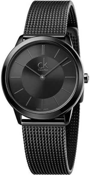 Calvin Klein Minimal Black Dial Black Mesh Bracelet Watch for Men - K3M224B1