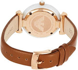 Emporio Armani Gianni T Bar Quartz Mother of Pearl White Dial Brown Leather Strap Watch For Women - AR11040