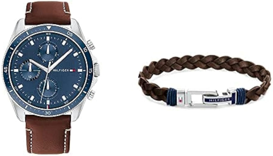 Tommy Hilfiger Parker Chronograph Blue Dial Brown Leather Strap Watch For Men - 1791837