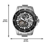 Fossil FB-01 Automatic Skeleton Black Dial Silver Steel Strap Watch for Men - ME3190