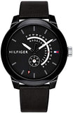 Tommy Hilfiger Denim Quartz Black Dial Black Leather Strap Watch for Men - 1791479