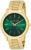 Michael Kors Slim Runway Green Dial Gold Steel Strap Watch for Women - MK3435