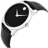 Movado Museum Black Dial Black Leather Strap Watch For Men - 606502