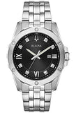 Bulova Diamond Accent Black Dial Silver Steel Strap Watch for Men - 96K106