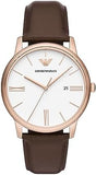 Emporio Armani Minimalist Quartz White Dial Brown Leather Strap Watch For Men - AR11572