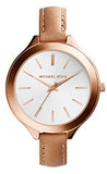 Michael Kors Runway Slim Quartz White Dial Beige Leather Strap Watch For Women - MK2284