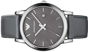 Emporio Armani Classic Quartz Grey Dial Grey Leather Strap Watch For Men - AR1730