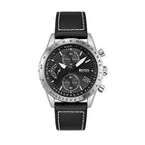 Hugo Boss Pilot Edition Black Dial Black Leather Strap Watch for Men - 1513853