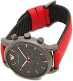 Emporio Armani Luigi Chronograph Black Dial Red Leather Strap Watch For Men - AR1971