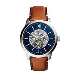 Fossil Townsman Automatic Skeleton Blue Dial Brown Leather Strap Watch for Men - ME3154